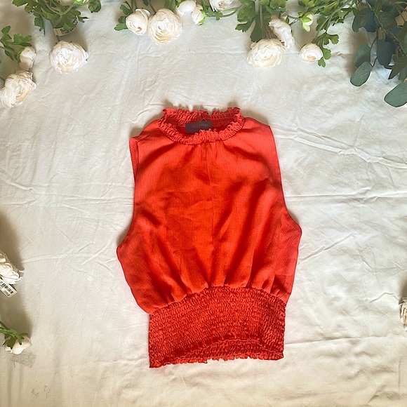 high street Tops - High-Street Women’s Neck w/Front Slit orange-pink Top (Sz.XS)